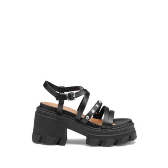 GANNI Shoes - GANNI Womens Black 2" Platform Round Toe Block Heel Leather Slingback Sandal 37